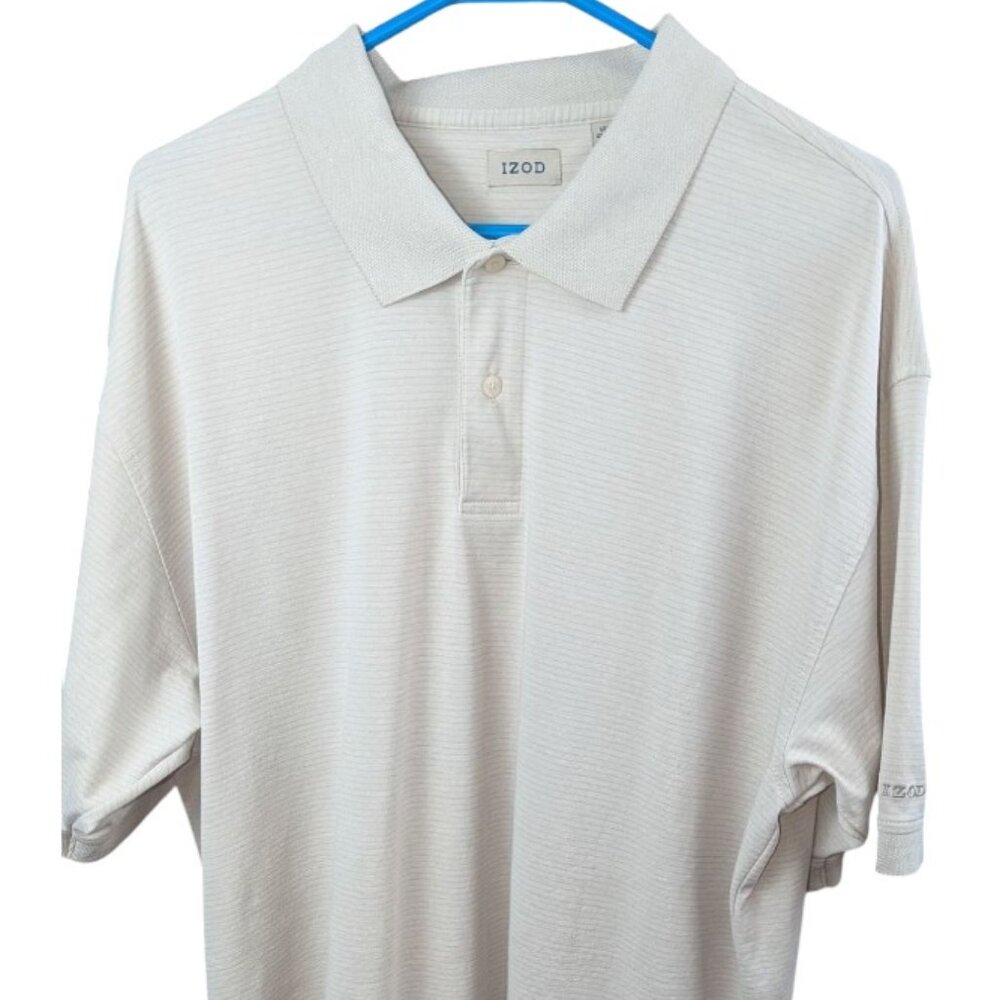 Izod Polo Shirt Men's XL Cream Biege Short Sleeve Casual Button Up Collar